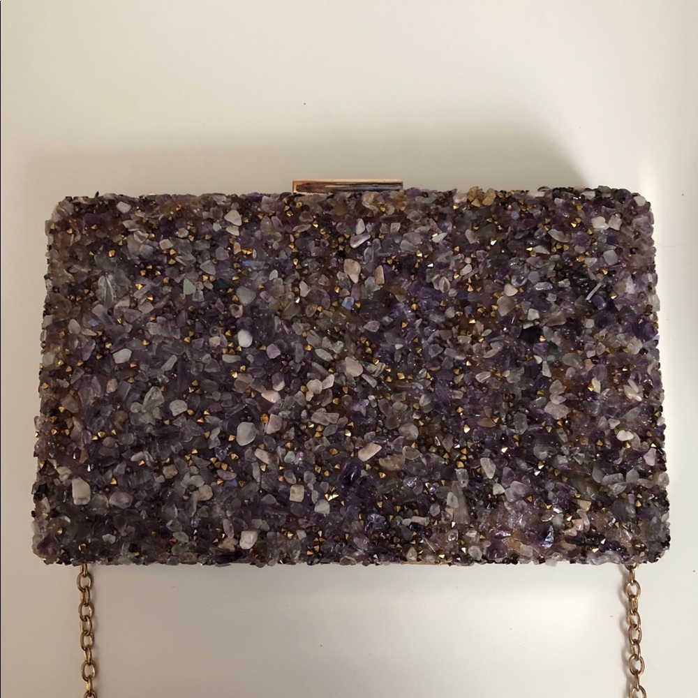 Purple amethyst stone clutch
